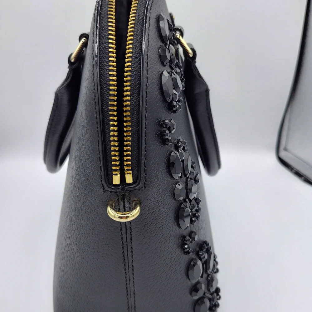 Kate Spade Black Jeweled Dome Satchel Crossbody Bag w/ Dust Bag & Charm HTF!! - Picture 5 of 6
